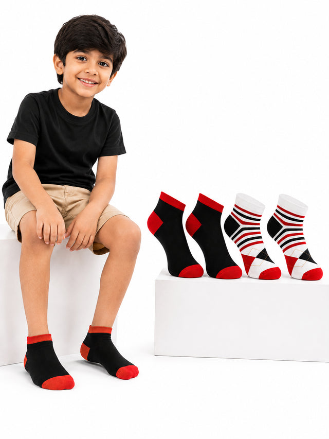 Boys Multipack Socks for Everyday Wear, School Comfort, Casual Use and Regular Wardrobe Essentials - Pack of 4