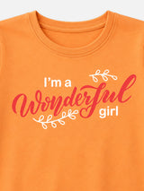 Girls 100% Cotton Typographic Printed Round Neck Half Sleeve T-Shirt for Everyday Casual Wear and Regular Wardrobe Use