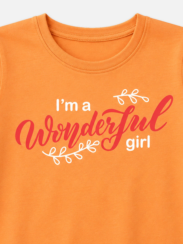 Girls 100% Cotton Typographic Printed Round Neck Half Sleeve T-Shirt for Everyday Casual Wear and Regular Wardrobe Use