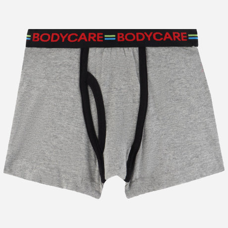 Grey boys' innerwear boxer shorts with black trim and elastic waistband detail