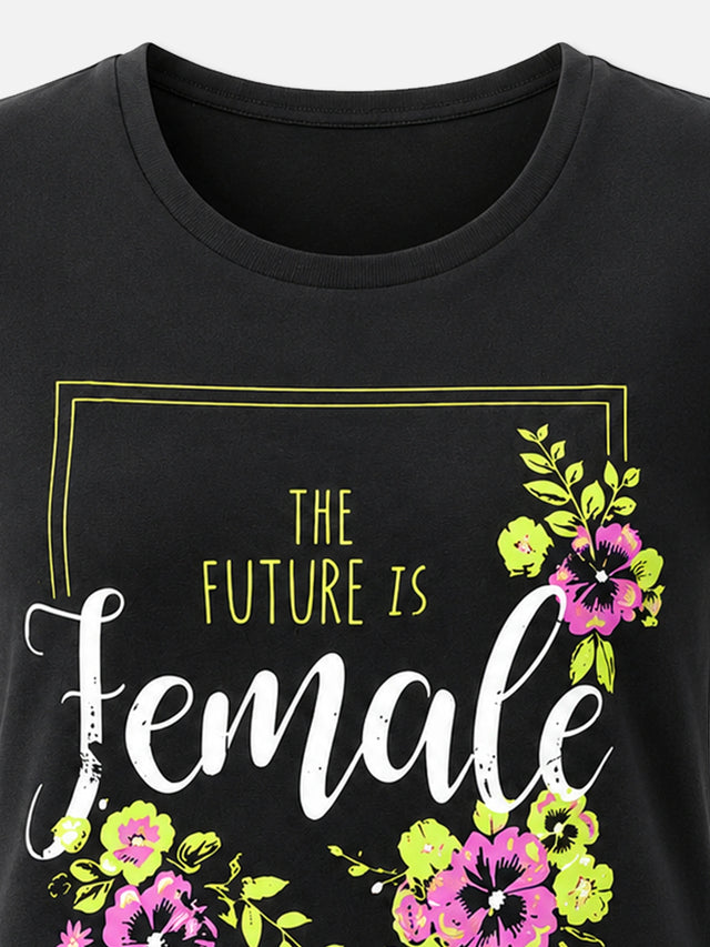 Women Cotton Long T-Shirt Round Neck Half Sleeves with Regular Fit Graphic Printed Styling for Casual Wear