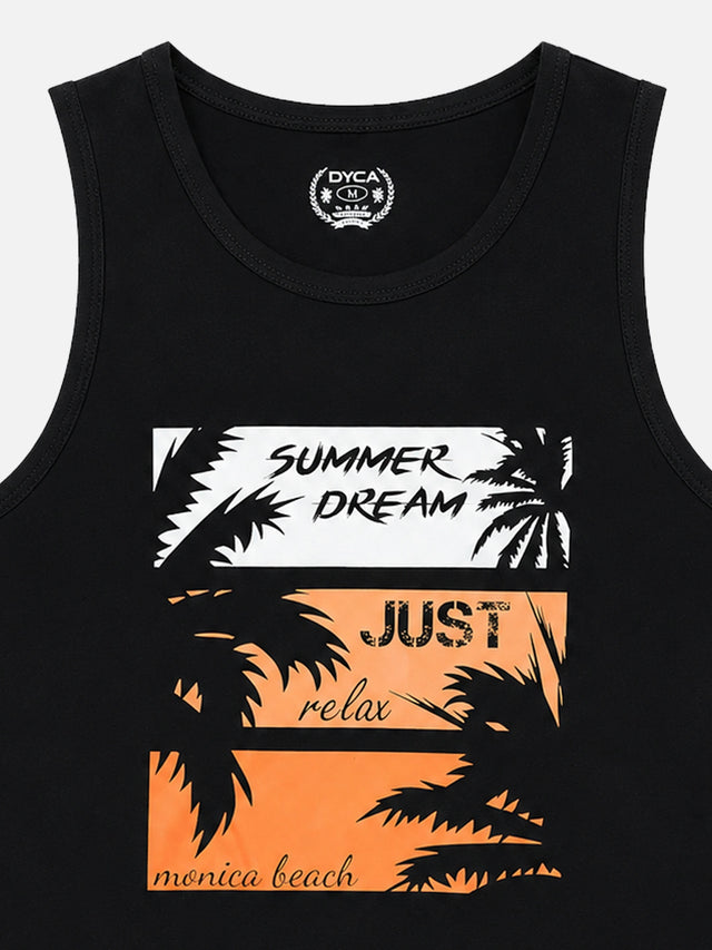 Men Cotton Printed Sleeveless T-Shirt with Round Neck, Tank Top Styling and Regular Fit for Casual Wear Comfort