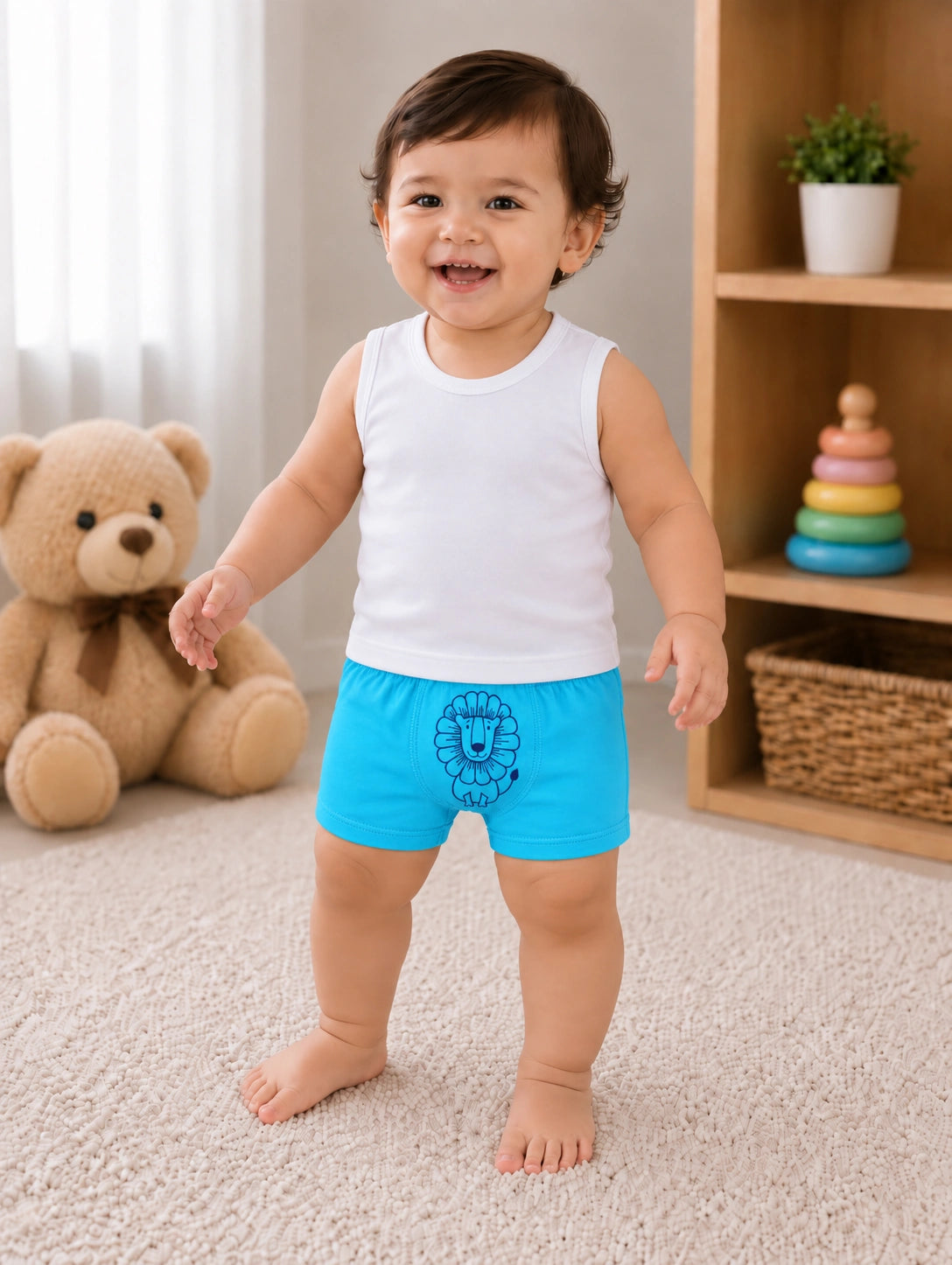 Baby Boys 100% Cotton Trunk with Inner Elastic for Everyday Innerwear Comfort and Regular Use - Pack of 3