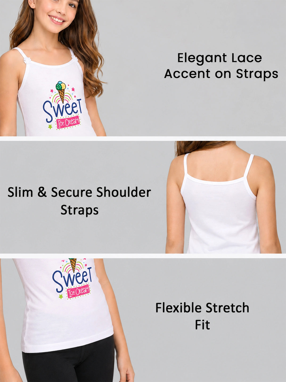 Girls 100% Cotton Printed Dori Neck Sleeveless Innerwear Vest for Everyday Comfort and Regular Use - Pack of 4