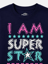 Girls Cotton Typographic Printed T-Shirt Round Neck Half Sleeves Casual Wear Top for School, Play and Weekend Outfits