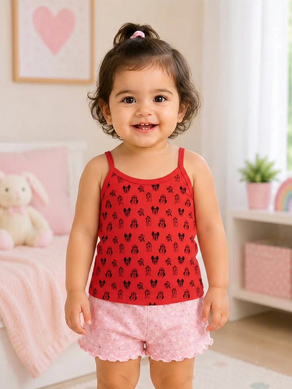 Baby Girls Minnie & Friends 100% Cotton Round Neck Sleeveless Camisole for Everyday Innerwear - Pack of 5