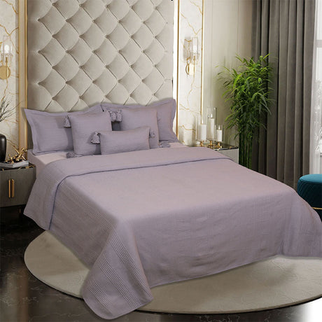 BodyComfy 100% Cotton Hosiery King-Size Fitted Bedcover – Minimalist Grid Texture Pattern