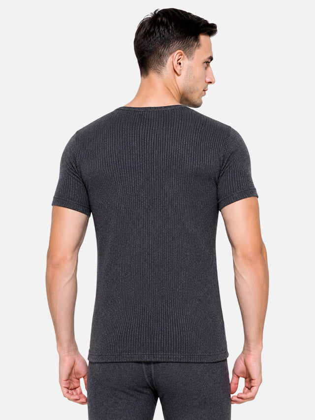Men Antibacterial Thermal Top with Round Neck and Half Sleeves for Winter Base Layering and Cold-Weather Comfort