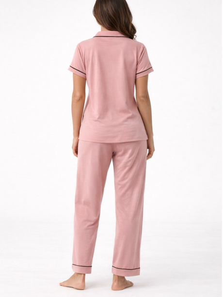 Women Night Suit Collared Neck