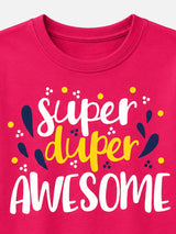 Girls Cotton Typographic Printed T-Shirt Round Neck Half Sleeves Casual Wear Top for School, Play and Weekend Outfits