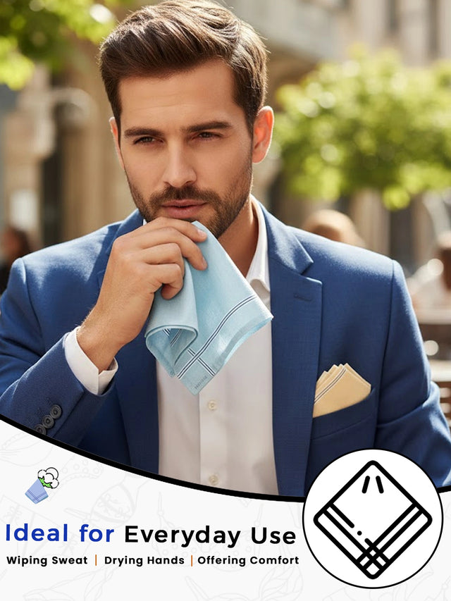 Men Cotton Handkerchief for Daily Carry, Personal Care and Daily Essentials and Regular Use - Pack of 6