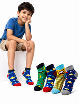 Boys Ankle Length Cotton Socks with Soft Stretchable Comfort, Antibacterial Finish and Moisture Wicking - Pack of 4