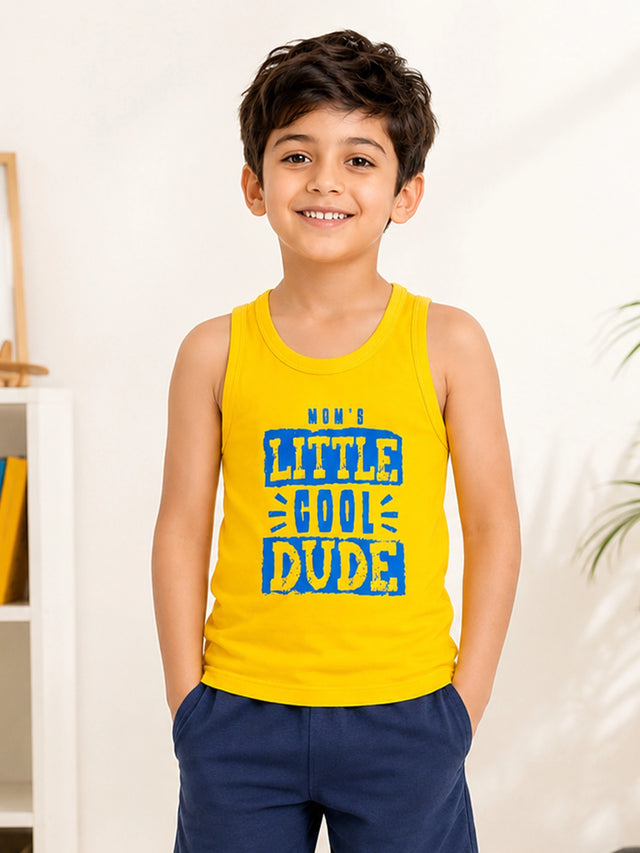 Boys 100% Cotton Printed Round Neck Sleeveless Innerwear Vest for Everyday Comfort and Regular Use - Pack of 4