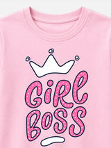 Girls Cotton Typographic Printed T-Shirt Round Neck Half Sleeves Casual Wear Top for School, Play and Weekend Outfits