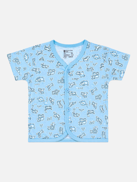 Baby 100% Cotton Front Open Half Sleeves Short Suit Self Design