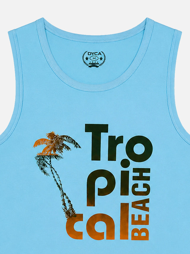 Men Cotton Printed Sleeveless T-Shirt with Round Neck, Tank Top Styling and Regular Fit for Casual Wear Comfort
