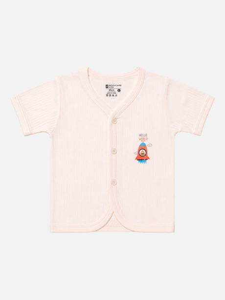 Baby Cotton Rich Front Open Half Sleeves Short Suit Solid Rib