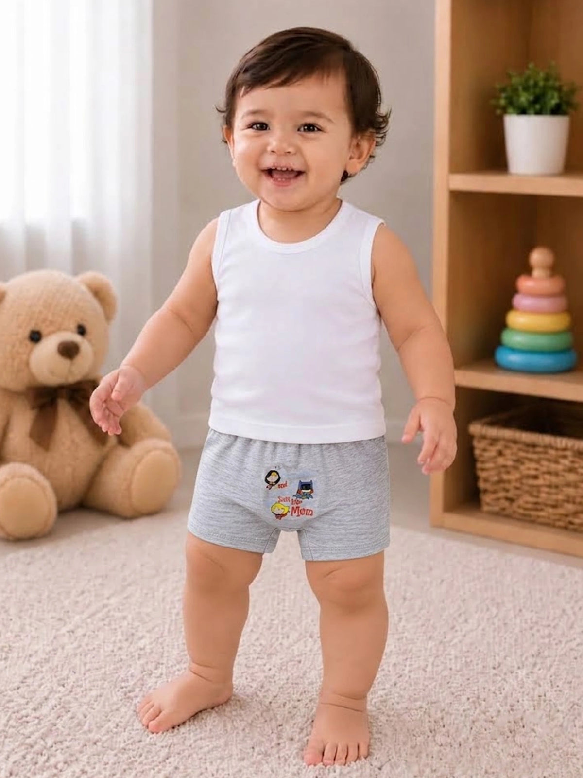 Baby Justice League 100% Cotton Innerwear Trunks with Inner Elastic Support for Everyday Comfort - Pack of 3