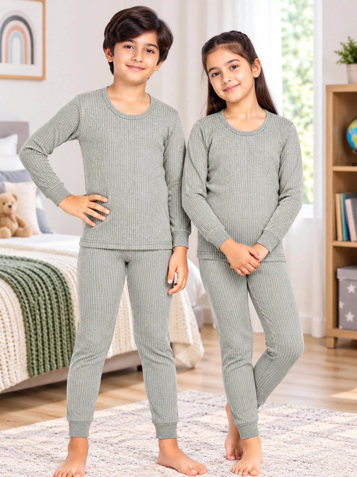 Unisex Kids Thermal Top Bottom Set for Winter Wear, Comfortable Base Layer Warmth and Everyday Cold Weather Use