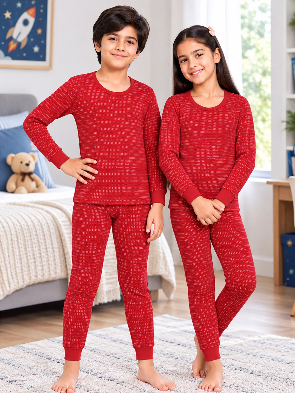 Unisex Kids Thermal Top and Bottom Set for Winter Comfort, Warm Base Layer Wear and Everyday Cold Weather Use