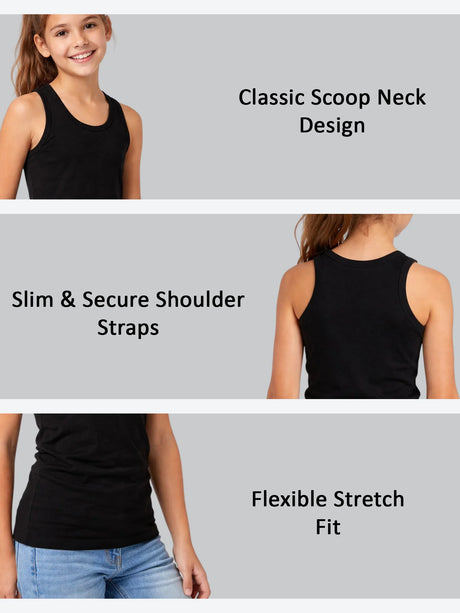 Girls Cotton Rib Vest Round Neck Sleeveless Pack of 4