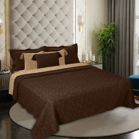 BodyComfy 100% Cotton Hosiery King-Size Fitted Bedcover – Geometrical Quilted Pattern