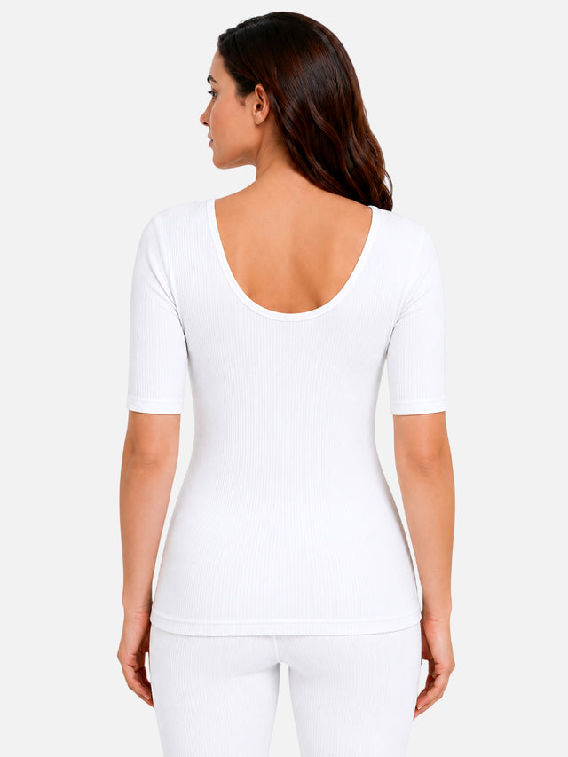 Women Antibacterial Thermal Top with Round Neck and Half Sleeves for Winter Layering and Cold-Weather Comfort - Pack of 1