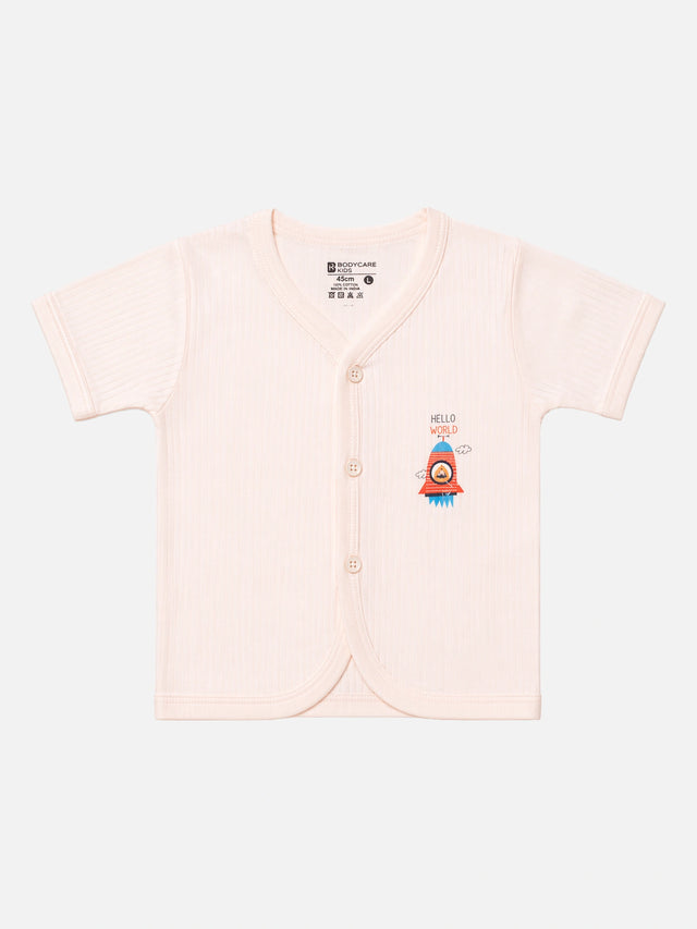 Baby Cotton Rich Front Open Half Sleeves Rib Short Suit for Everyday Comfort, Easy Dressing and Regular Wear