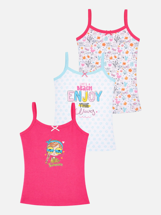 Girls 100% Cotton Sleeveless Innerwear Vest Regular Fit for Skin Friendly Comfort and Everyday Layering - Pack of 3
