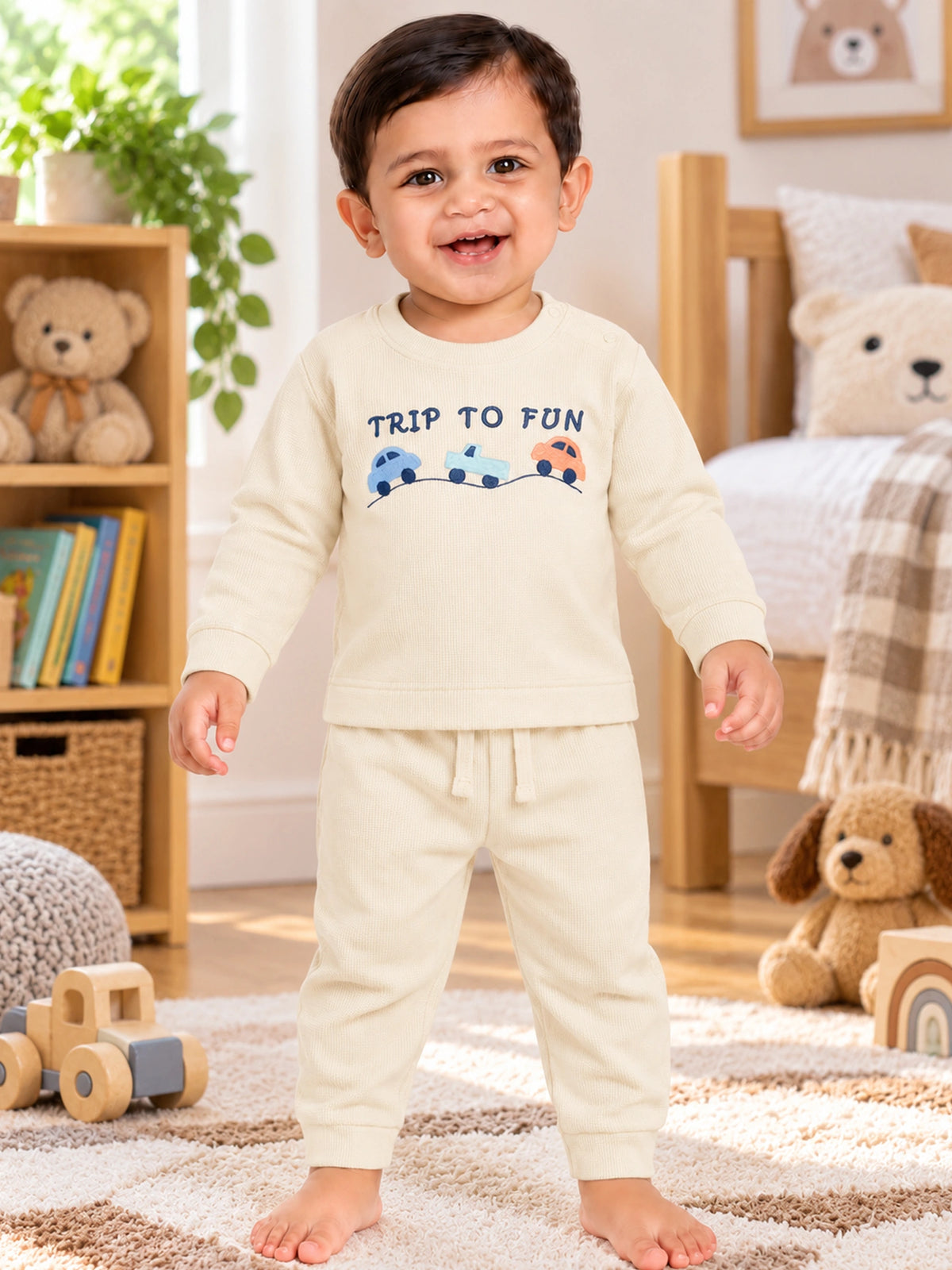 Baby Boys Printed Cotton Full Sleeve T-Shirt and Pajami Set with Lower for Casual Wear and Sleepwear Comfort