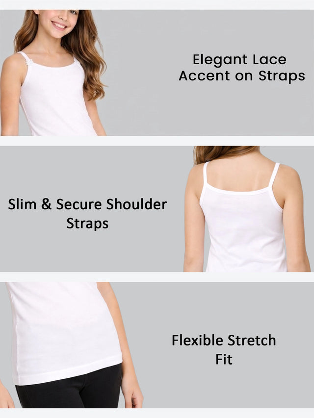 Girls Sleeveless Vest Camisole Design for Comfortable Everyday Innerwear Essentials and Regular Use - Pack of 6