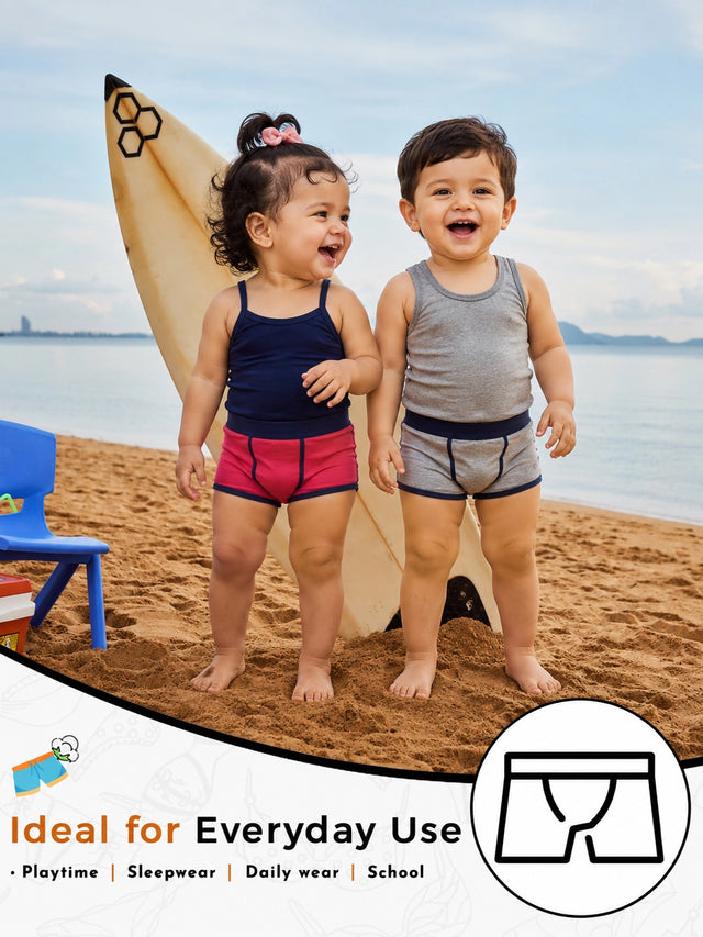Baby Boys 100% Cotton Trunk with Inner Elastic for Everyday Innerwear Comfort and Regular Use - Pack of 3