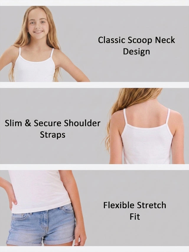 Girls Cotton Camisole Sleeveless Camisole for Everyday Innerwear Comfort and Easy Layering - Pack of 6