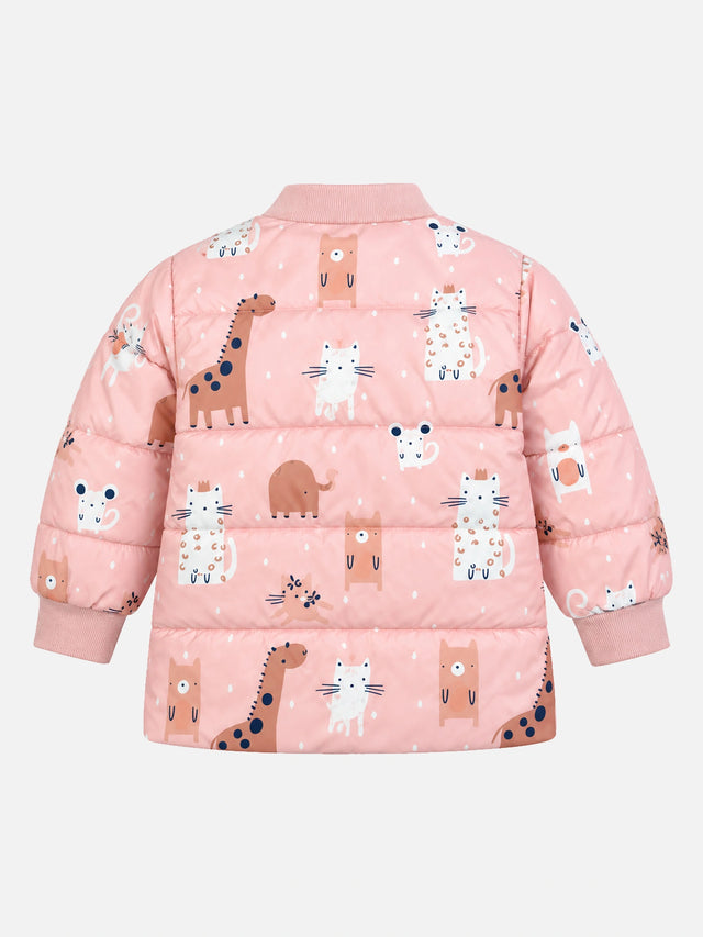 Baby Girls Polyester Quilted V-Neck Winter Jacket with Full Sleeves and Comfortable Outerwear Styling