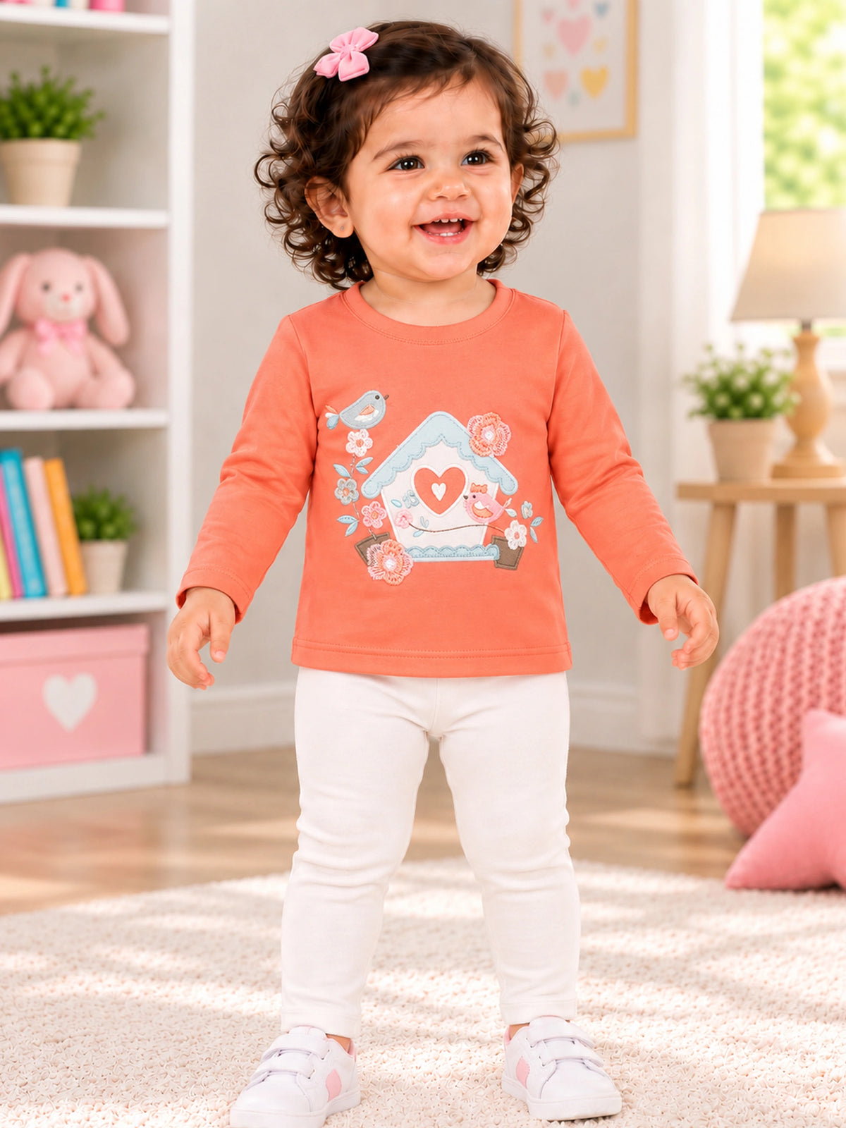 Baby Girls 100% Cotton Printed Full Sleeve T-Shirt with Regular Fit for Casual, Everyday Wear and Regular Use