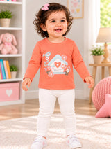 Baby Girls 100% Cotton Printed Full Sleeve T-Shirt with Regular Fit for Casual, Everyday Wear and Regular Use