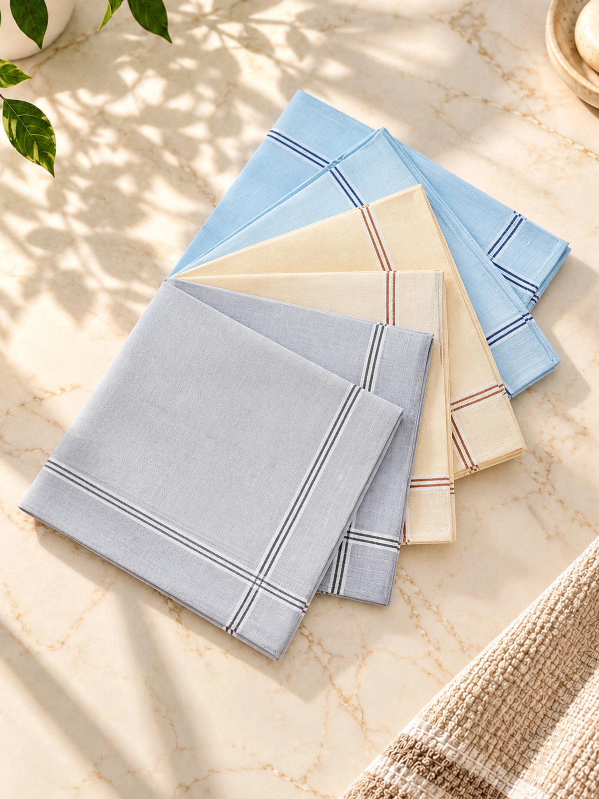 Men Cotton Handkerchief Pocket Essential for Daily Carry, Office Bag, Travel Kit and Formal Grooming Use - Pack of 6
