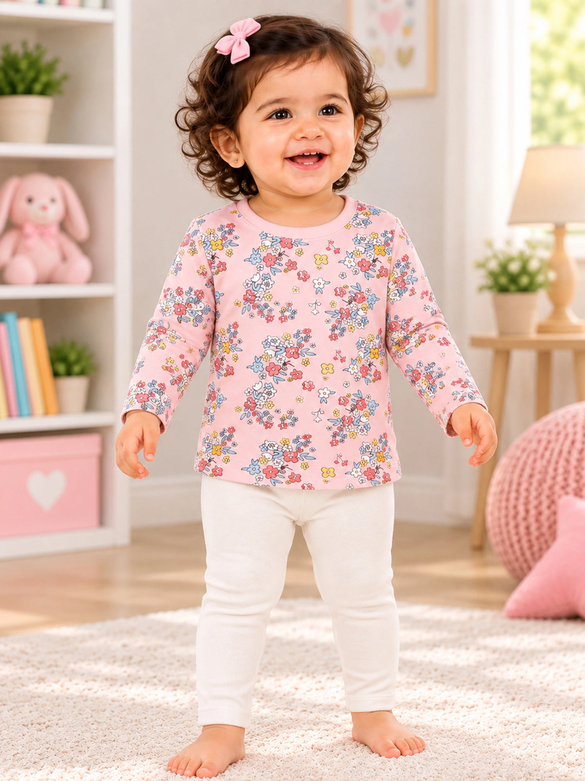 Baby Girls Cotton Interlock T-Shirt with Regular Fit and Soft Breathable Fabric for Everyday Casual Wear