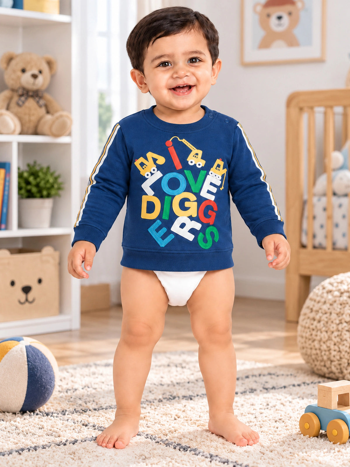 Baby Boys French Terry Printed Full Sleeve Sweatshirt Pullover with Soft Cotton Fabric for Winter Wear and Casual Comfort