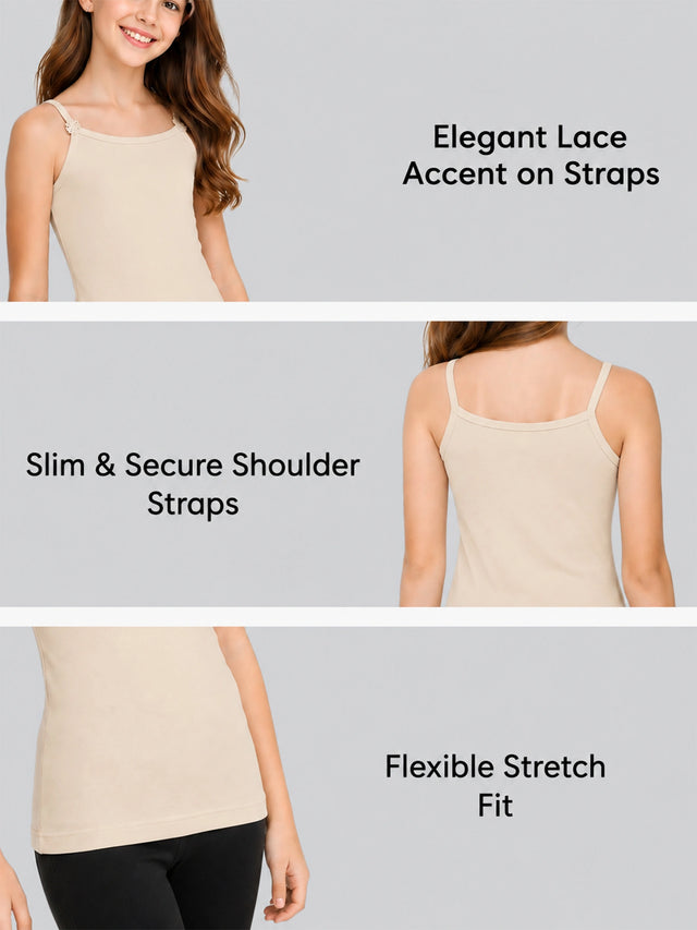 Girls Sleeveless Vest Camisole Design for Comfortable Everyday Innerwear Essentials and Regular Use - Pack of 6