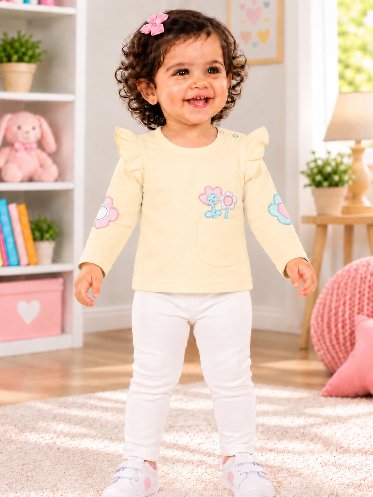 Baby Girls Interlock Cotton T-Shirt with Regular Fit and Soft Breathable Fabric for Casual Everyday Comfort