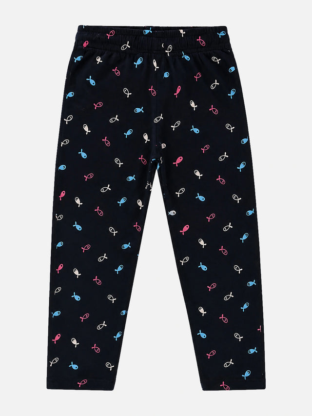 Girls 100% Cotton Printed Track Pant with Side Pockets and Regular Fit Jogger Styling for Comfortable Kids Activewear
