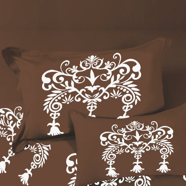 King Size Cotton Bedsheet Brown Ornamental Print - Bodycare