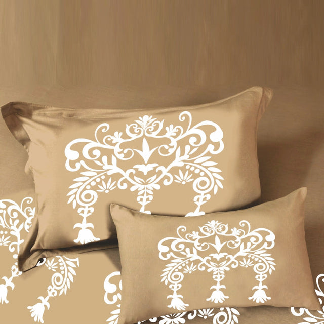 King Size Cotton Bedsheet Brown Ornamental Print - Bodycare