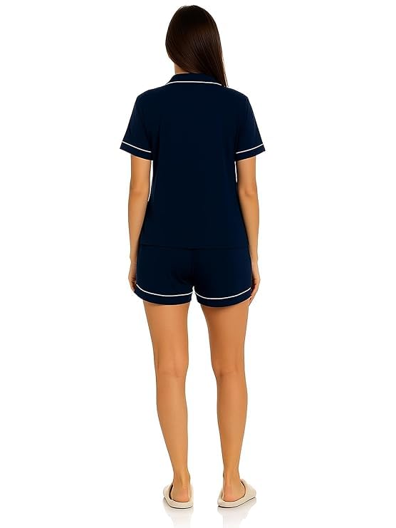 Women's Single Jersey Night Suit - Navy - XL