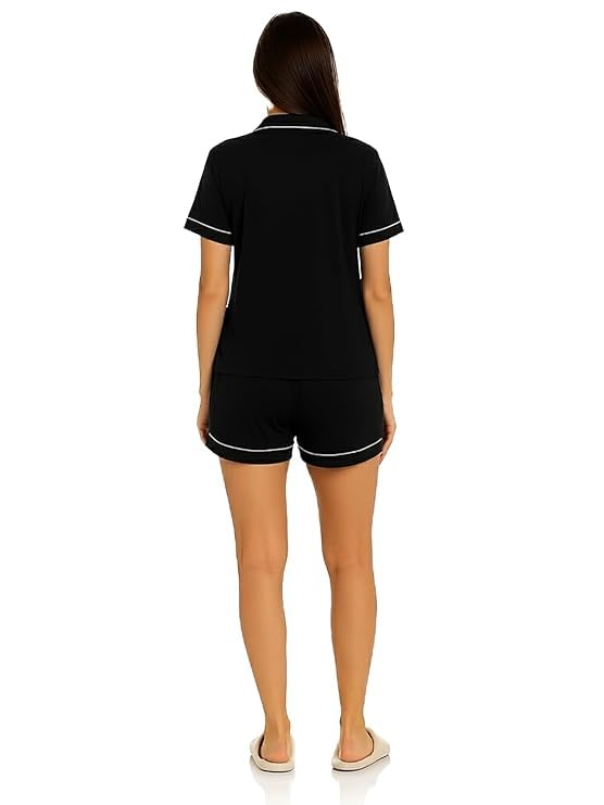 Women's Single Jersey Night Suit - Black - XL