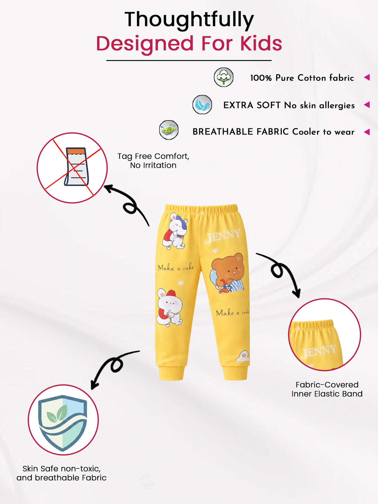 Baby Girls Cotton Pyjama Pants with Inner Elastic for Everyday Sleepwear and Lounge Comfort - Pack of 1
