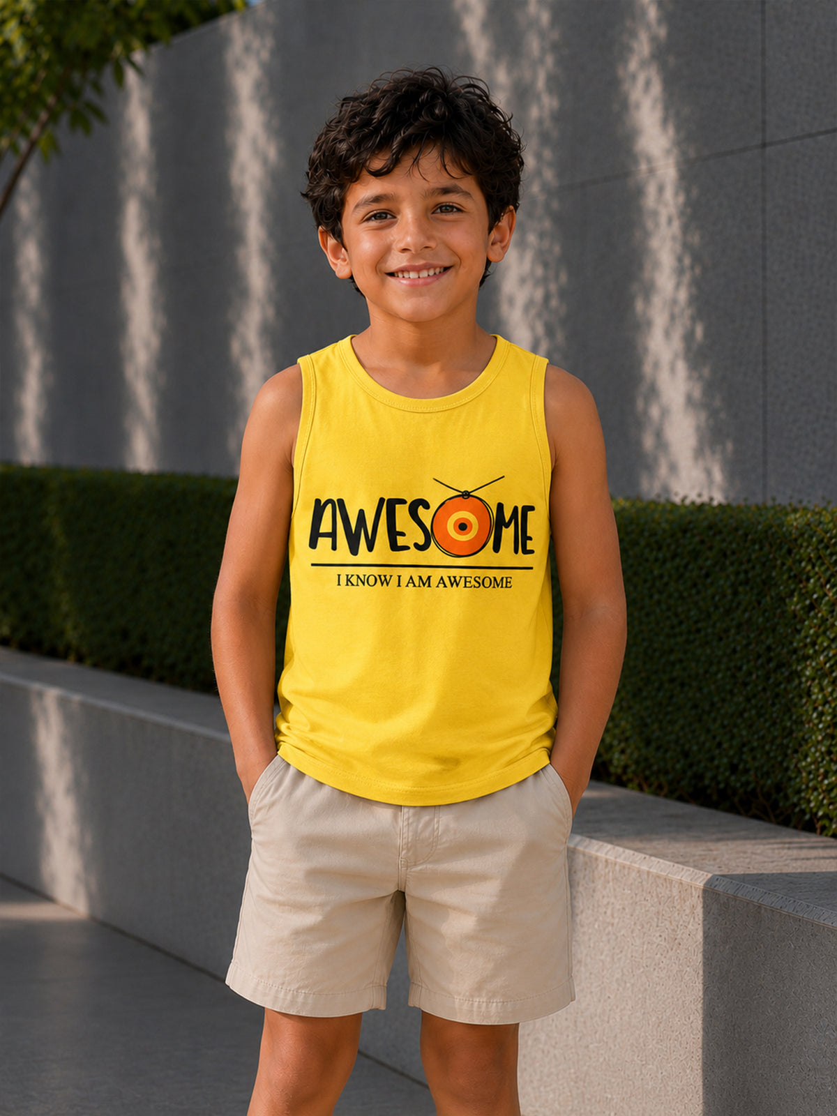 Boys Cotton Printed Sleeveless T-Shirt with Round Neck and Regular Fit for Casual Wear and Easy Movement