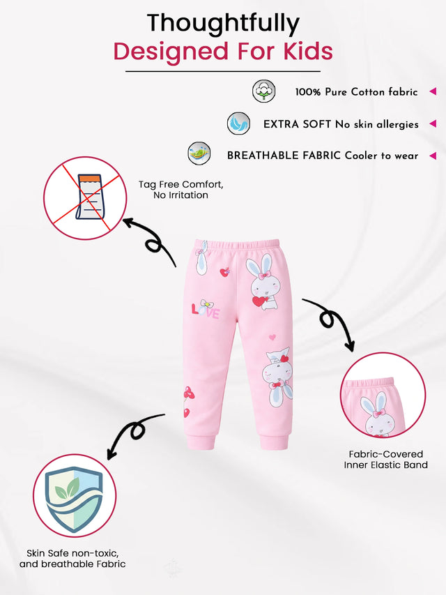 Baby Girls Cotton Pyjama Pants with Inner Elastic for Comfortable Sleepwear and Regular Nightwear - Pack of 1