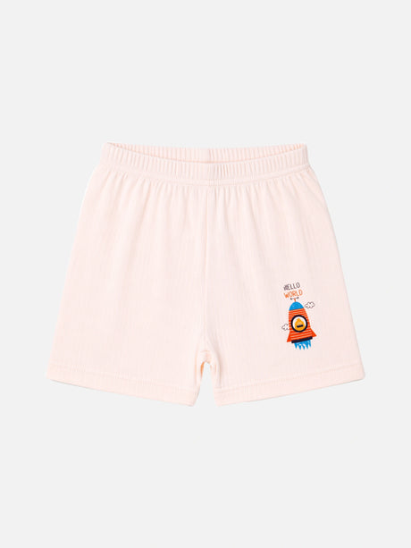 Baby Cotton Rich Front Open Half Sleeves Short Suit Solid Rib
